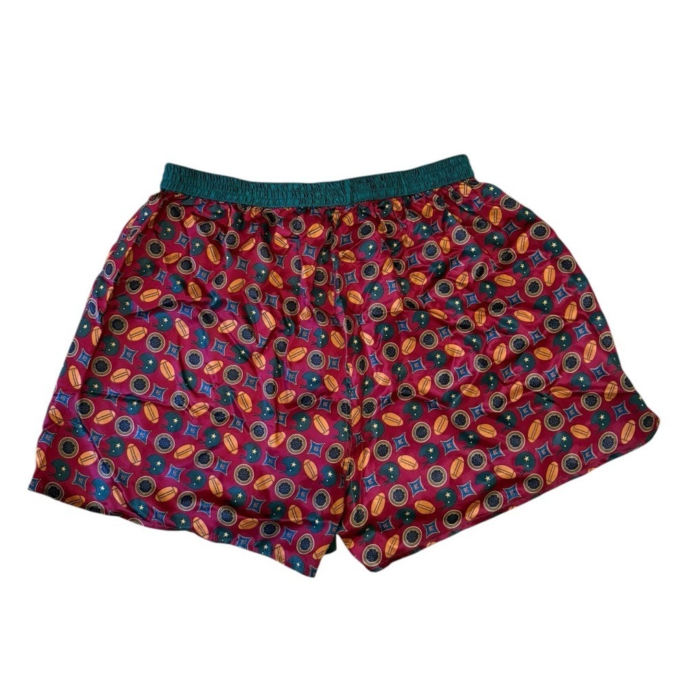 Max Deco Mens Vintage 100% Silk Boxer Shorts Burgundy Football Print XL‎